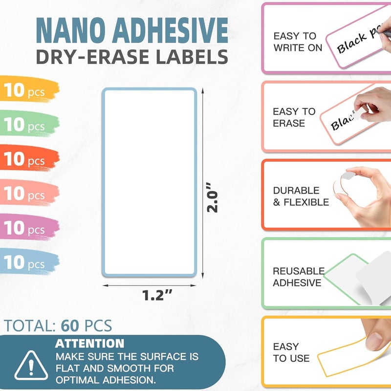 PPB Dry Erase Labels Sticky Notes for Containers, Reusable Waterproof Removable Stickers for Storage Bins, Freezer, Kitchen, Classroom, Whiteboard, All Purpose Use (1.2”x 2”, Multicolor, 60 Dots) - Image 2